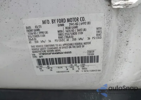 2021 Ford Explorer Limited z USA, uszkodzony, nr VIN 1FM5K8FW4MNA16605